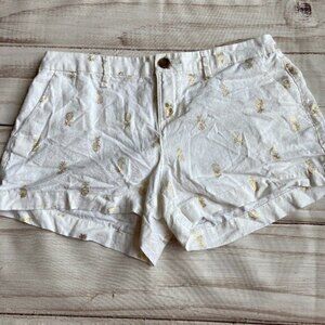 Old Navy Linen Blend Loose Fit Pineapple Print White Summer Shorts Sz 2